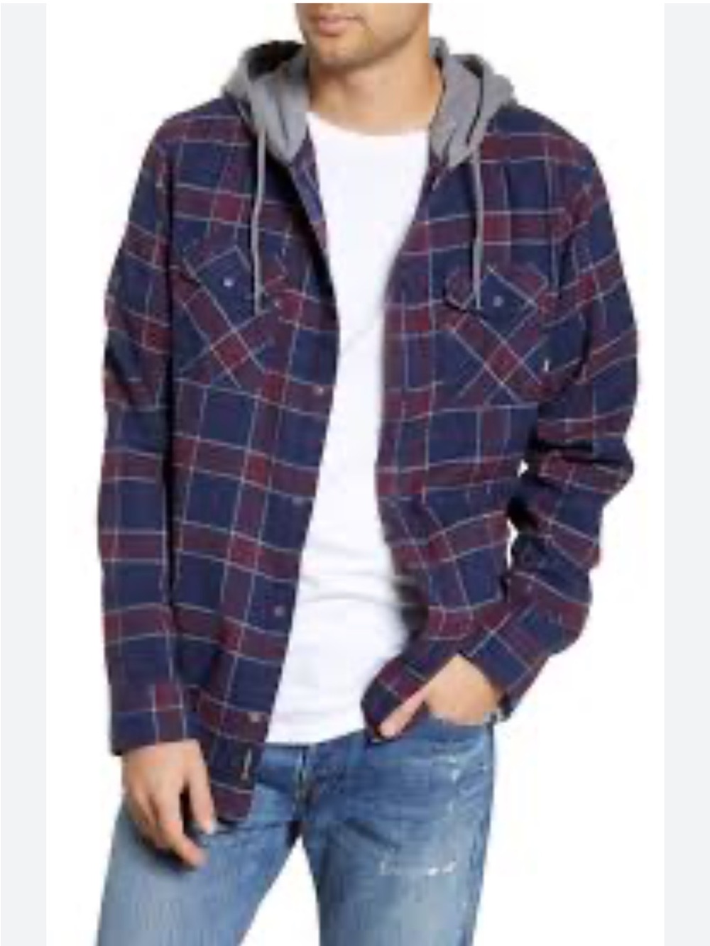 Vans Parkway Hooded Flannel Shirt Snap Button Navy Purple Gray Skater-M Classic